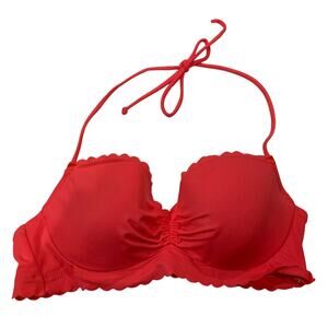 Victoria's Victoria Secret Bikini Top Pink Padded Halter Fringe Size 34B - EUC